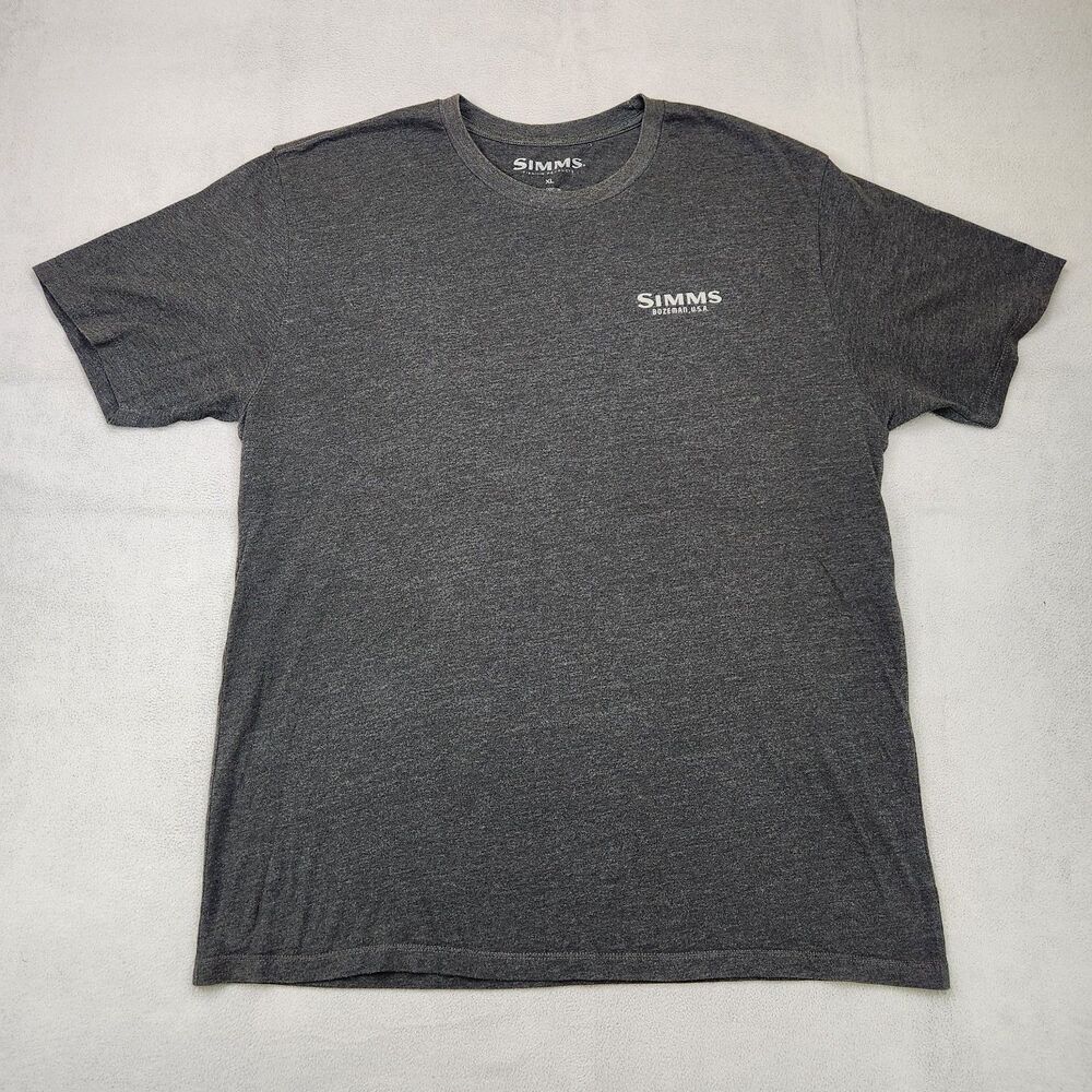 Simms T-Shirt Men's XL Gray Short Sleeve Crew American Flag Fly Fishing Bozeman